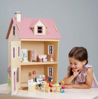 Tender Leaf Toys - Houten poppenhuis gemeubileerd - Foxtail villa roze